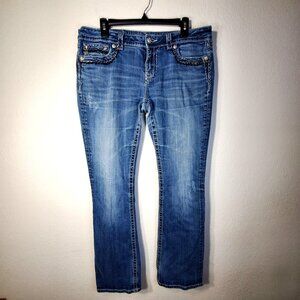 Miss Me Womens Denim Jeans Size 32 Bootcut Distressed Medium Wash Embellished